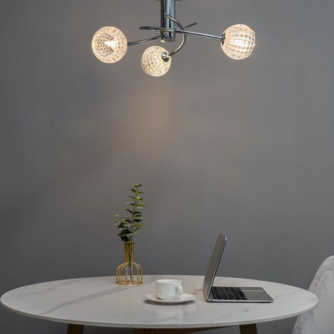 Plafonnier design à 3 sphères transparentes aux motifs graphiques - Salvati
