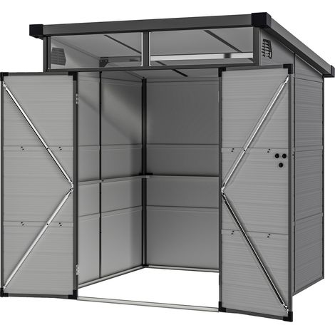 Abri de jardin polypropylène 3,24 m² double porte fenêtres 190 x 191 x 215 cm gris