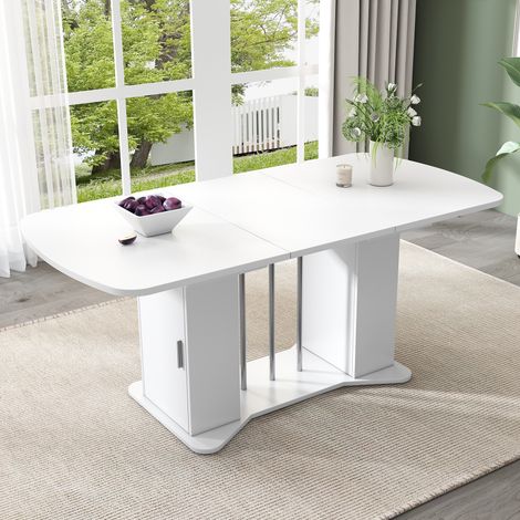REDOM Table à manger 120-160x80cm extensible design classique MDF pieds argentés Blanc