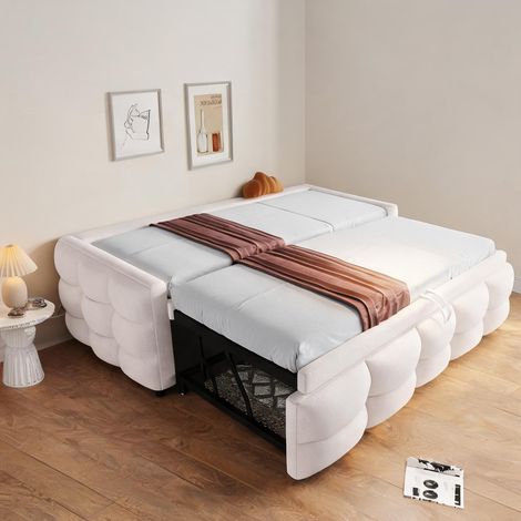 Cadre de lit beige en teddy 210 x 103 x 46,5 cm (1/5)