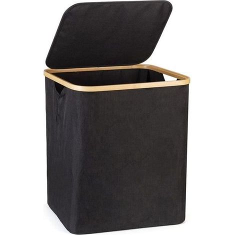 Wäschekorb mit Deckel – Zusammenklappbarer Bambus-Wäschekorb mit Griffen – 40 x 33 x 45 cm, großes Fassungsvermögen.
