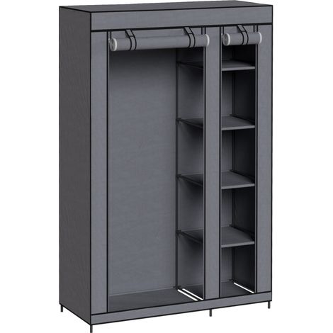 Armoire mobile en tissu avec tringle et 5 compartiments de rangement, grise (1/5)