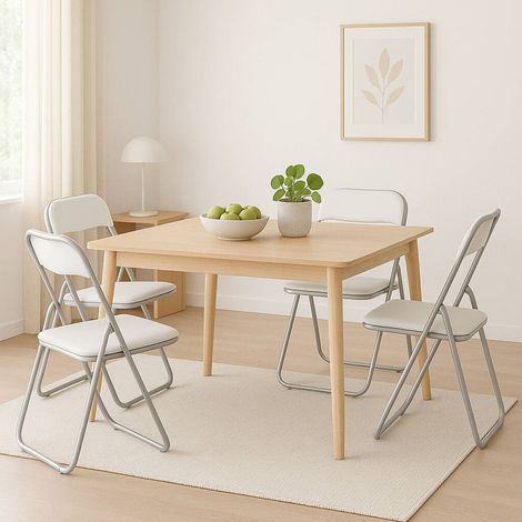 Dmora - Klappstuhl Marbella, Set mit 4 platzsparenden Stühlen, Gästestuhl, Besprechungssitz aus Öko-Leder, 43x47h80 cm, Weiß, mit verstärkter Verpackung (1/5)