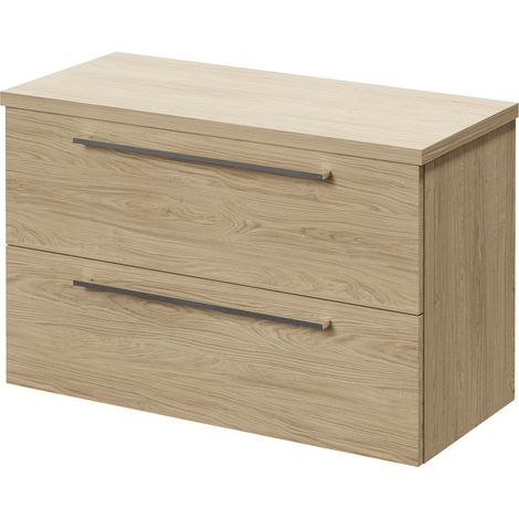 Napoli 390 Light Oak 800mm Wall Mounted 2 Drawer Vanity Unit for Countertop Basins - 800mm - Chrome 480mm Handle