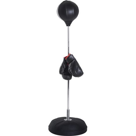 Ballon de frappe au sol avec gants, hauteur réglable de 126 à 144 cm et base lestable, noir (1/5)