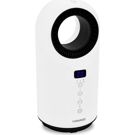 VONRO Elektro Heizung - Heizlüfter - 1500W - lamellenlos - Keramik - 3 Heizstufen - Inkl. Fernbedienung - Schwenkfunktion - Thermostat und Timer - 15m2 - Weiß