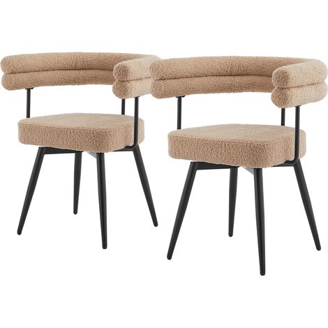 ML-Design Esszimmerstühle drehbar 2er Set Braun in Teddy-Stoff, Wohnzimmerstuhl mit Arm- und Rückenlehnen, 360° Drehstuhl, Polsterstuhl mit Stahlgestell, Loungesessel ergonomisch, Küchenstuhl modern