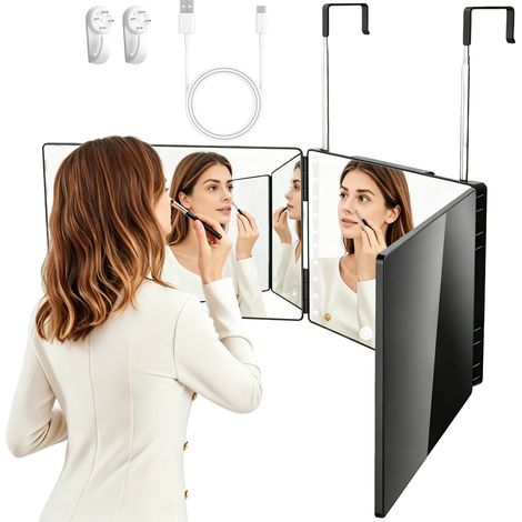 Miroir 360 Coiffure LED, Miroir Coiffure 3 Voies, Coupe-Selfie à 360 Degrés, Hauteur Réglable, pour Rasage, Maquillage (1/5)