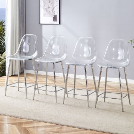 Set di 4 sgabelli da bar trasparenti con struttura in metallo argento/oro/nero, sedie dal design moderno per cucina, bar o sala da pranzo (solo sedie, tavolo non incluso). (1/5)