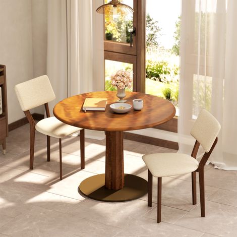 Ensemble de 2 chaises de salle à manger/cuisine avec dossier, pieds en bois, motif lin, 49 x 56 x 85 cm, beige (1/5)
