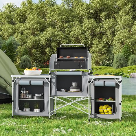 Foldable Travel Camping Kitchen Stand Unit, Grey