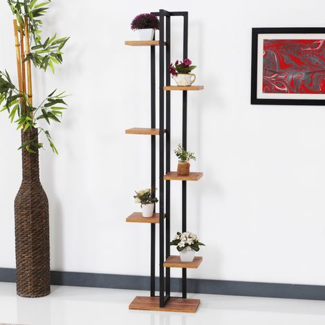 Pflanzregal Somero 150x34x21cm Schwarz / Walnuss-Optik [en.casa]