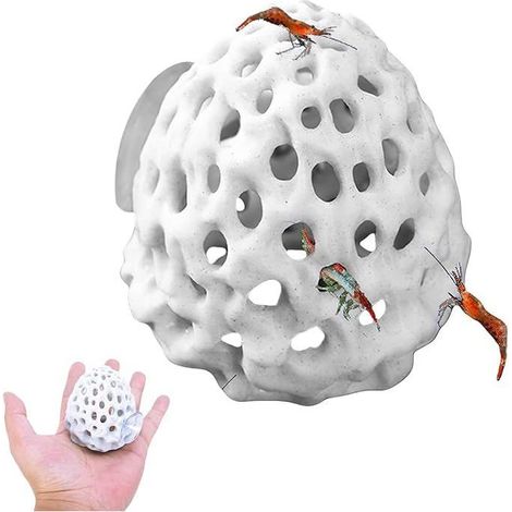1 Dôme pour crevettes, Plastique poreux, 8x7 cm, Blanc, Cachette aquarium, Pour crevettes et petits poissons (1/4)