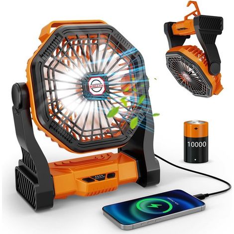 Ventilador de camping con batería de 20000 mAh，ventilador USB silencioso con iluminación LED，giratorio 270°，ventilador de mesa recargable (1/5)
