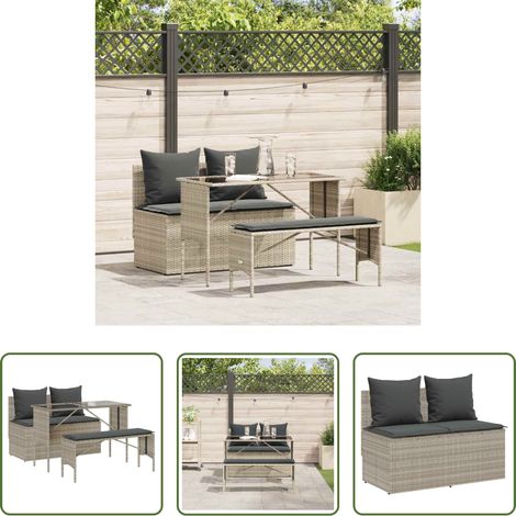 vidaXL Canapé extérieur -  Ensemble à manger de jardin 3pcs coussins gris clair poly rotin (1/5)