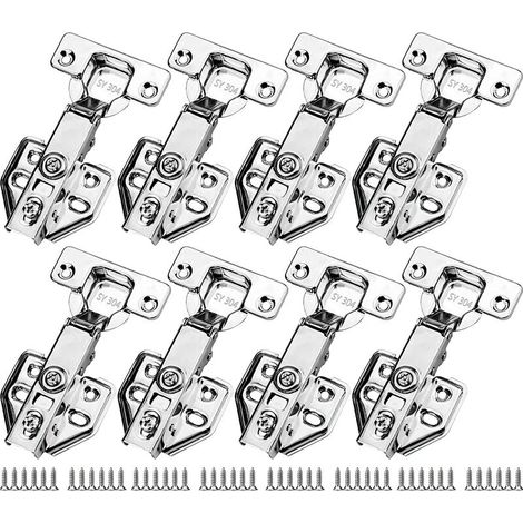 royaluxe- 8 Pcs Kit Charnières d'armoire de Cuisine, Charnière de Porte d'armoire Hydraulique 35 mm Charnières à Fermeture Douce, avec 48 Vis (1/5)