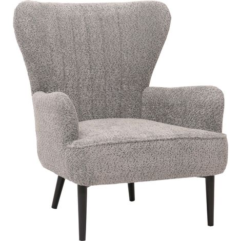 [NEUWERTIG] Lounge-Sessel HHG-060, Cocktail-/Ohrensessel Polsterstuhl Retro Vintage Stoff Chenille (500g/m²) Öko-Tex grau