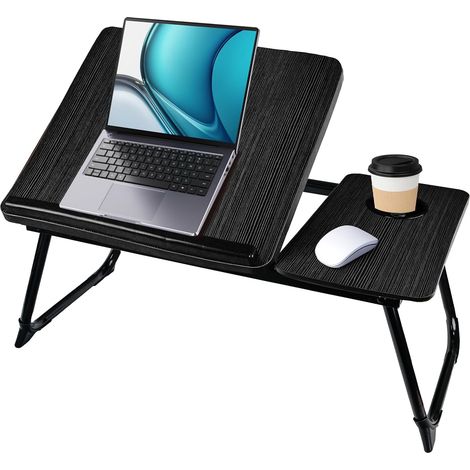 Bureau pour Ordinateur Portable Minimaliste, Pliable et Réglable, avec Porte-Gobelet, Plateau Petit Déjeuner, pour Lit, Canapé, Télétravail et Visionnage de Films (1/5)