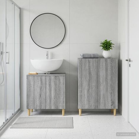vidaXL 2 Piece Bathroom Cabinet Set DELFT Grey Sonoma Engineered Wood (1/5)
