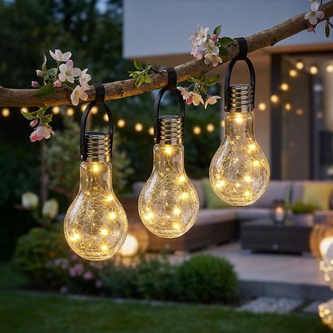 Solarlampe Solarleuchte Gartenlampe Hängelampe Dekoleuchte Terrasse, IP44 Akku, Edelstahl Glas klar, LED warmweiß, DxH 9x17,5cm