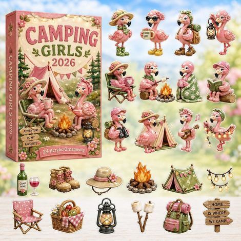 Flamant en camping calendrier avent 2026 2D boîte surprise