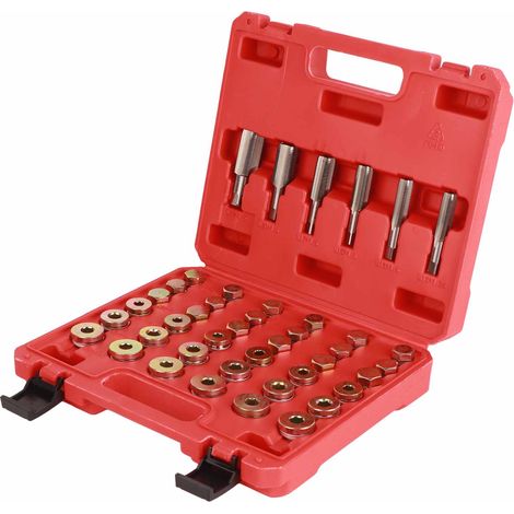 Kit de réparation de filetage de carter d'huile de 114 pièces, comprenant des jeux d'outils pour carter d'huile, boîte de vitesses et bouchon de vidange, dans les tailles M13, M15, M17, M20 et M22. (1/5)
