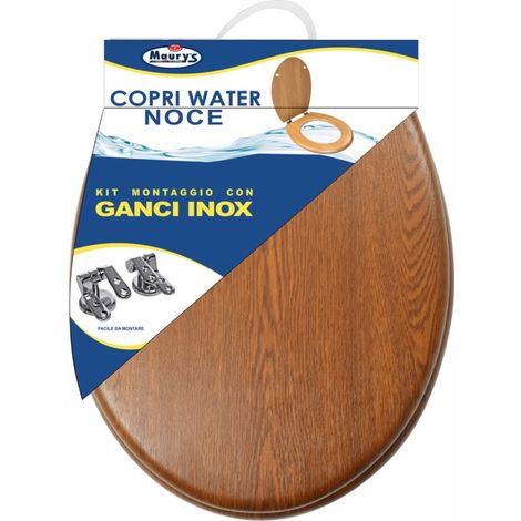 MAURY'S COPRI WATER WC COLORE LEGNO NOCE KIT DI MONTAGGIO CON GANCI INOX EXTRA RESISTENTE (1/5)