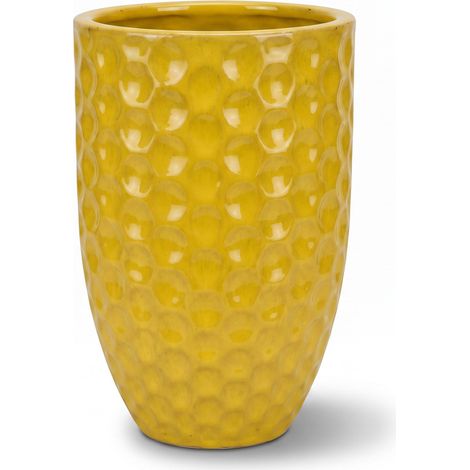 Pot grande taille d'extérieur MEROVEE 30x45cm jaune, fait main en terre cuite émaillée, résistant au gel (1/5)