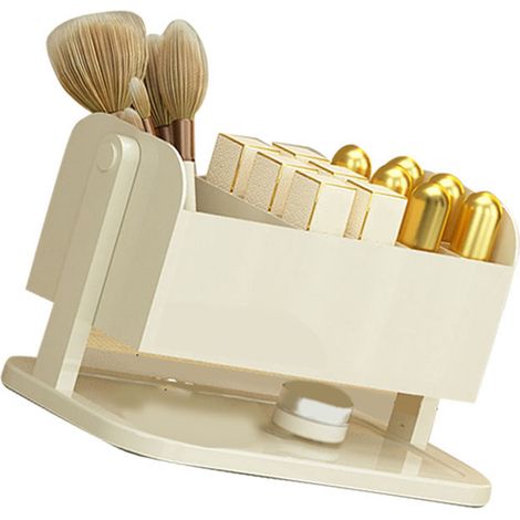 Rangement de maquillage blanc crème, porte-rouge à lèvres de comptoir avec plusieurs emplacements pour pinceaux, crayons à sourcils et boucles d'oreilles (1/5)