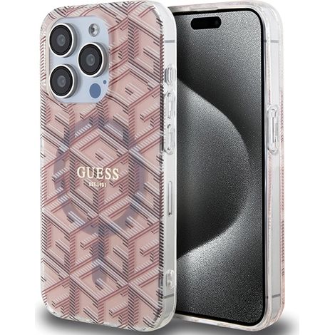 Coque rigide rose Guess GUHMP15LHGCUSTGP pour iPhone 15 Pro 6,1" compatible IML GCube MagSafe (1/5)