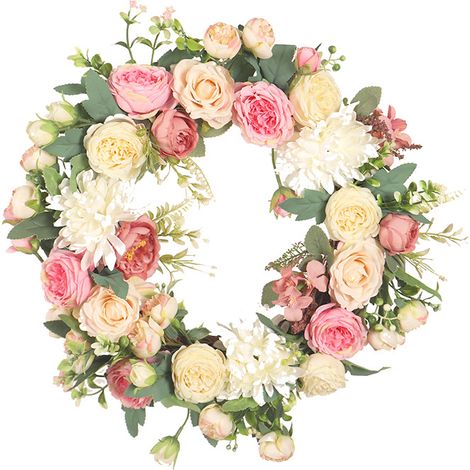 Couronne florale artificielle pour mariages et festivals Couronne réaliste de boutons de pivoine Décoration d'entrée de maison Suspension 40 cm (1/5)