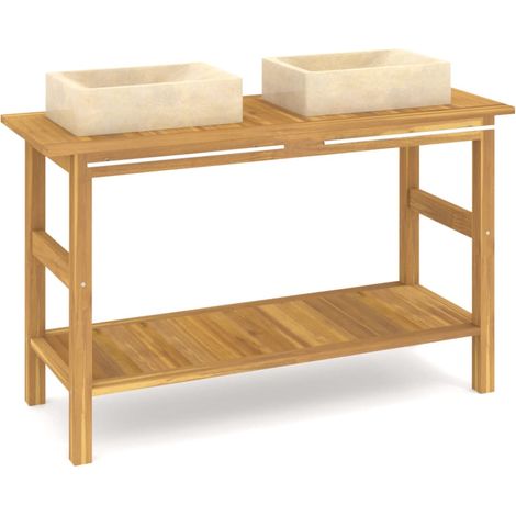 Maison Exclusive - Mobile Vanità Bagno e Lavandini Marmo Crema Legno Massello Teak