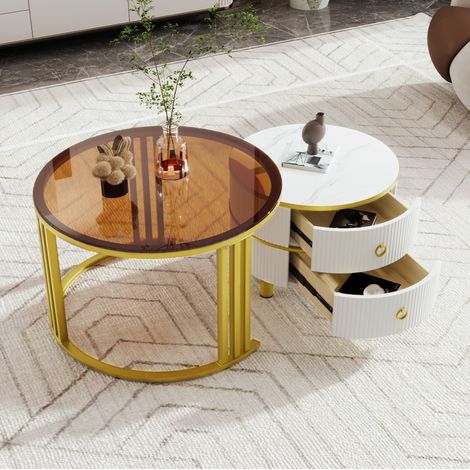 Tisch Wohnzimmertisch aufbewahrung 70 70 cm Weiß OKMYHOME (1/5)