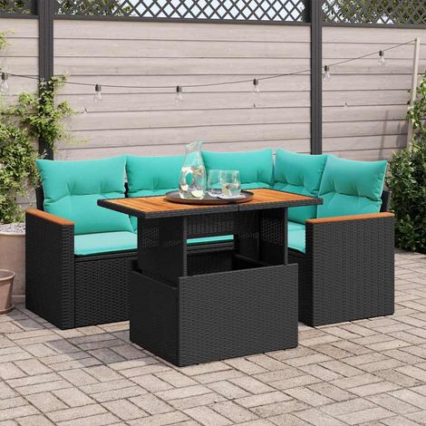 Set de muebles de jardín 5 pzas y cojines ratán sintético negro