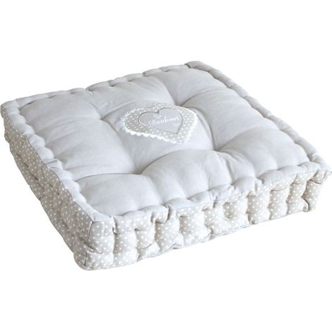 Coussin coeur gris en coton et lin (1/3)