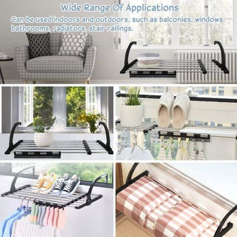 Séchoir Séchoir Suspendu Acier Inoxydable Métallique Extensible 62-110cm Séchoir Radiateur Séchoirs à Linge Pliable étendoir Balcon (1/5)