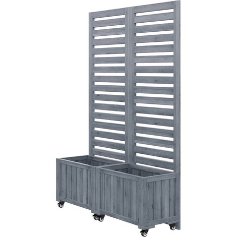 Jardinière en bois roulante avec treillis et roulettes – Support pour plantes grimpantes – Pour patio et jardin – Couleur Gris (1/5)