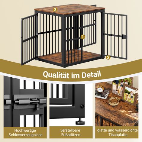 Cage chien modulable 3 portes avec bac imperméable, convertible en table d'appoint ou chevet, empilable et combinable pour multi-chiens, dimensions 68,4x53x61 cm, teinte marron rétro (1/5)