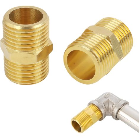 2 PCS Raccord Gaz en Laiton à Double Filetage Extérieur, Adaptateur 1/4" vers 3/8" pour Tuyaux de Gaz, Camping et Installations Domestiques (1/5)