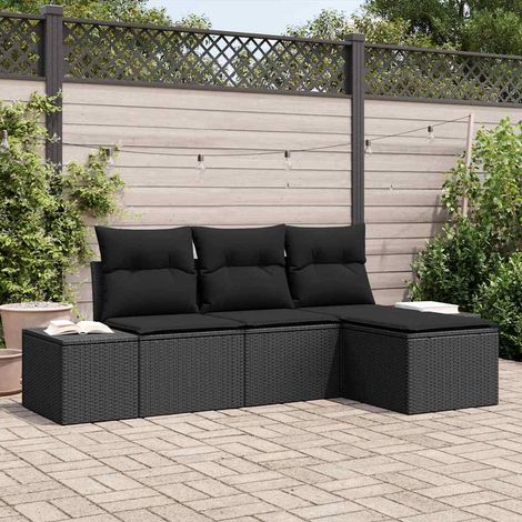 Garten-Sofa-Set mit Kissen mit Speicher 4 pcs Schwarz