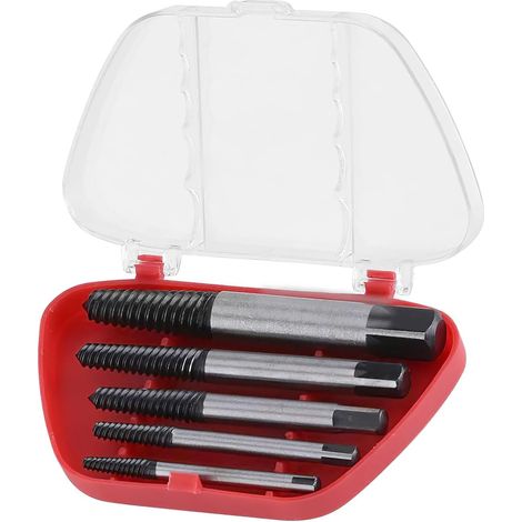 5 Pièces Tourne à Gauche Extracteur de Vis Abîmées, Kit d'Extracteurs de Vis - Retirez Facilement Vis Endommagées et Cassées - Ensemble d'Outils Robuste en Acier pour Travail du Bois et du Métal (1/5)