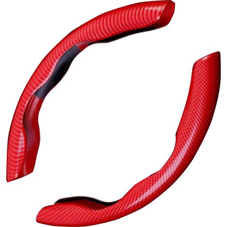 (Exclusivité Asie du Sud-Est) Housse de volant texturée en fibre de carbone, porte-cartes imprimé par transfert d'eau, accessoires intérieurs de voiture, housse de volant universelle, rouge (1/5)