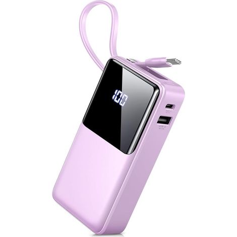 Power Bank 10 000 mAh, Chargeur de téléphone Power Bank 3A Charge Rapide avec USB-C entrée et Sortie, 3 Sorties Chargeur Portable Batterie Externe avec câbles intégrés Compatible avec iPhone16/15/12