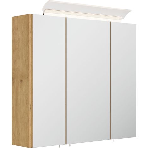 Spiegelschrank 70cm inkl. Design LED-Lampe und Glasböden eiche gold (1/5)