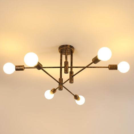 Plafonnier Industriel Bronze, 6 Lumières Sputnik Lustre avec Bras Réglables à 180°, E27 Lampe de Plafond en Metal pour Salon Chambre Cuisine Salle À Manger Bar Café (1/5)