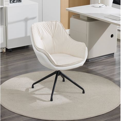 Silla de oficina giratoria beige en piel sintética con respaldo ergonómico y retorno automático (1/5)