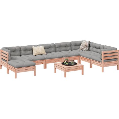 vidaXL Salon de jardin 9 pcs et coussins bois massif sapin de douglas (1/5)