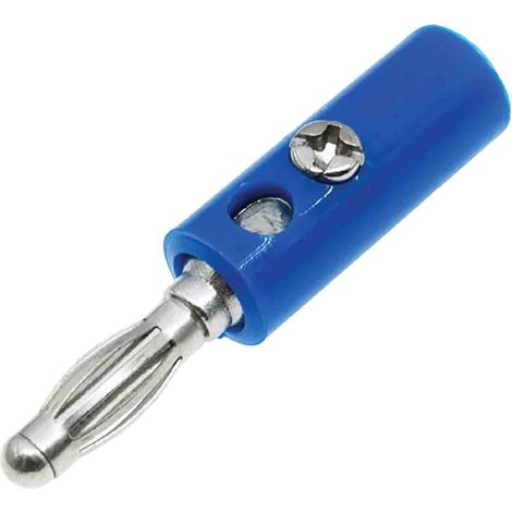 Fiche banane 4 mm RS PRO Bleu Mâle 32A 30V ( Prix pour Sachet de 5 ) (1/2)