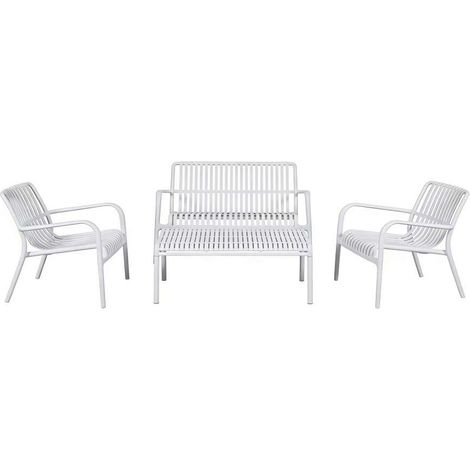 Set Salotto da Giardino in Polipropilene Bianco Divanetto Tavolino e 2 Sedie - Breeze Domo Mea (1/5)