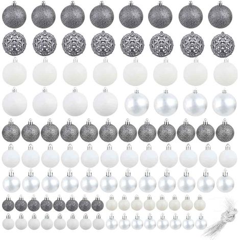 vidaXL Lote de bolas de Navidad 100 unidades blanco/gris 3/4/6 cm (1/2)